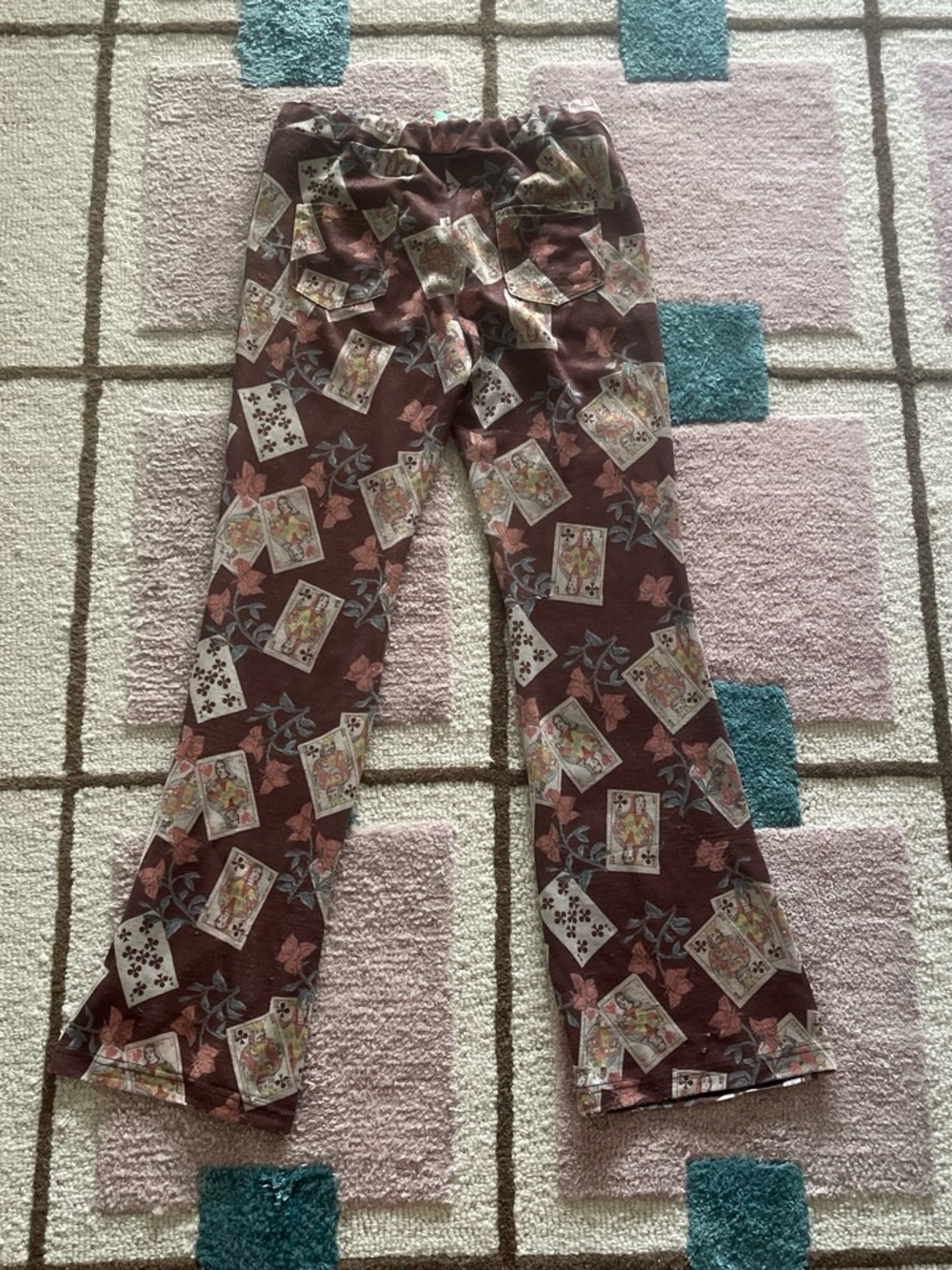 Wide Leg Maroon Card Print Pants